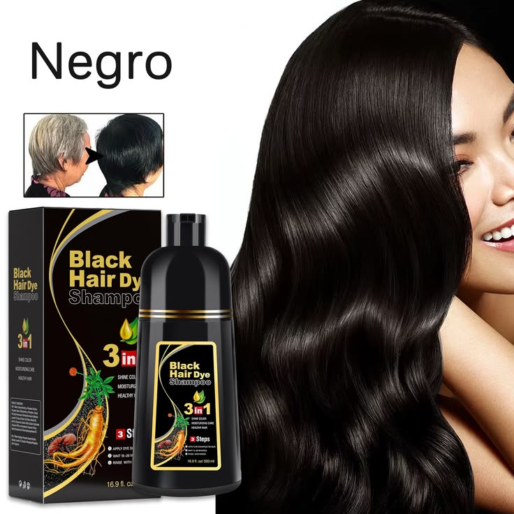 Black Hair Dye Shampoo pour Hommes et Femmes – Cheveux Noirs et Brillants