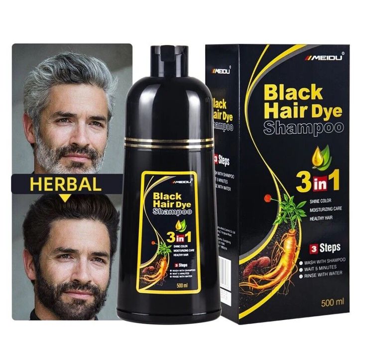 Black Hair Dye Shampoo pour Hommes et Femmes – Cheveux Noirs et Brillants