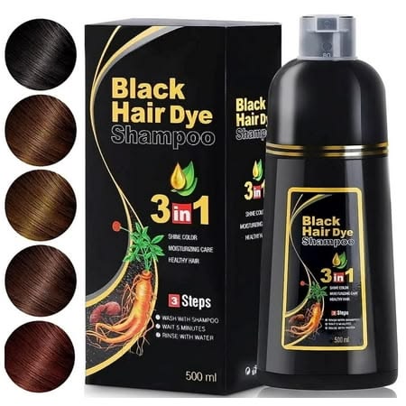 Black Hair Dye Shampoo pour Hommes et Femmes – Cheveux Noirs et Brillants